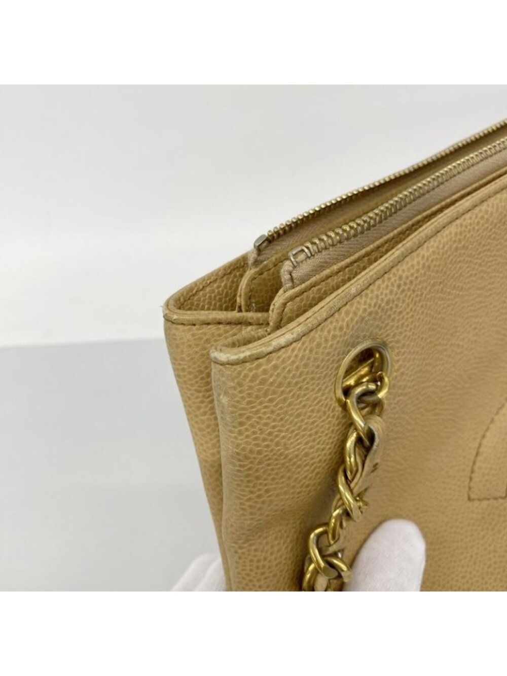 Chanel Chain Caviar Leather Beige Gold Tote - Picture 7 of 10